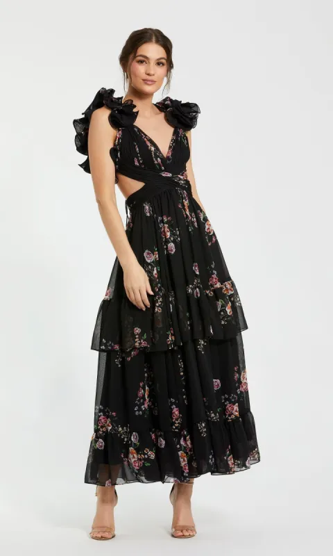 Cut-Out Black Print Formal Dress: Mac Duggal 56054 sold by PromGirl