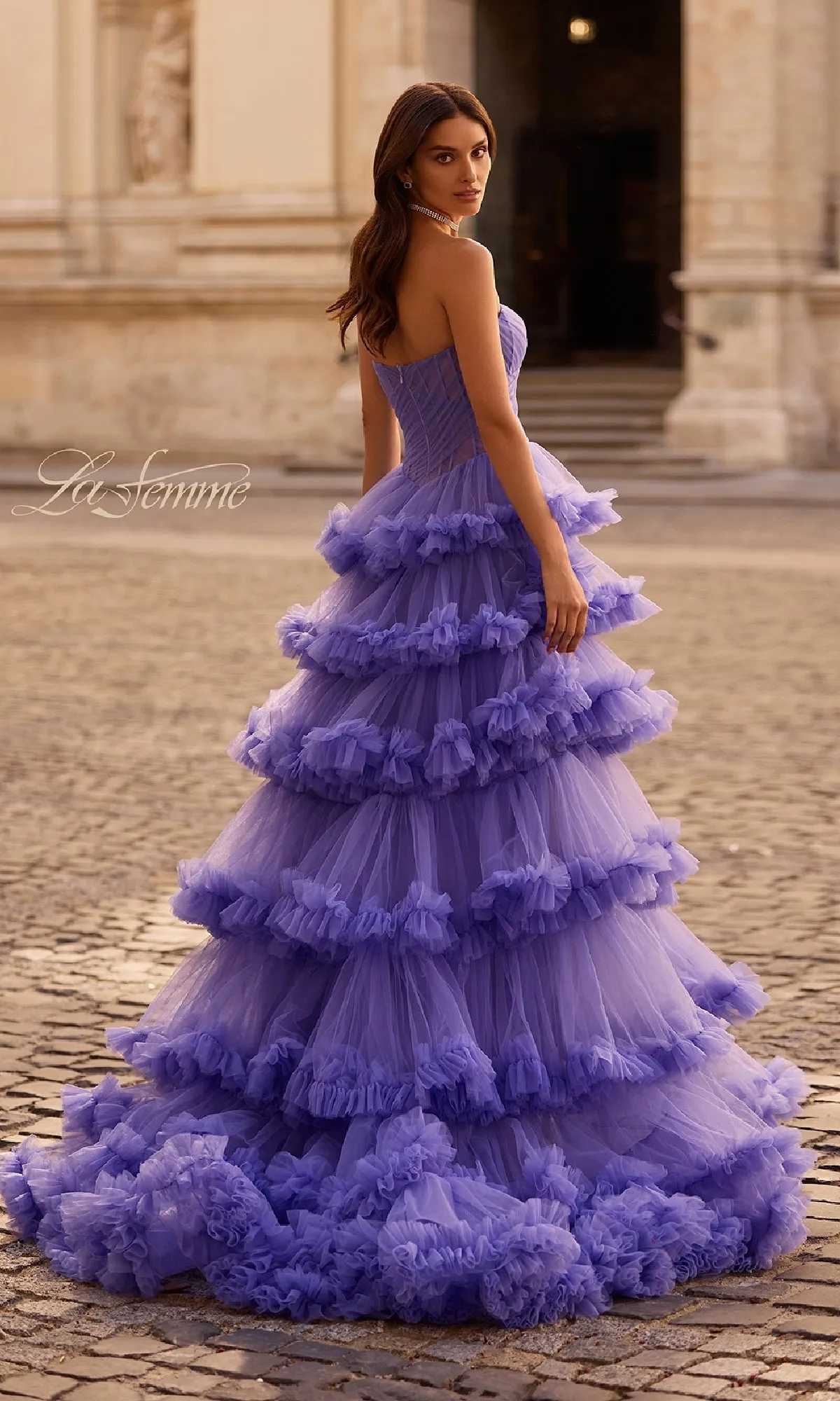 Strapless Ruffled Prom Ball Gown: La Femme 32721 sold by PromGirl product image thumbnail 2