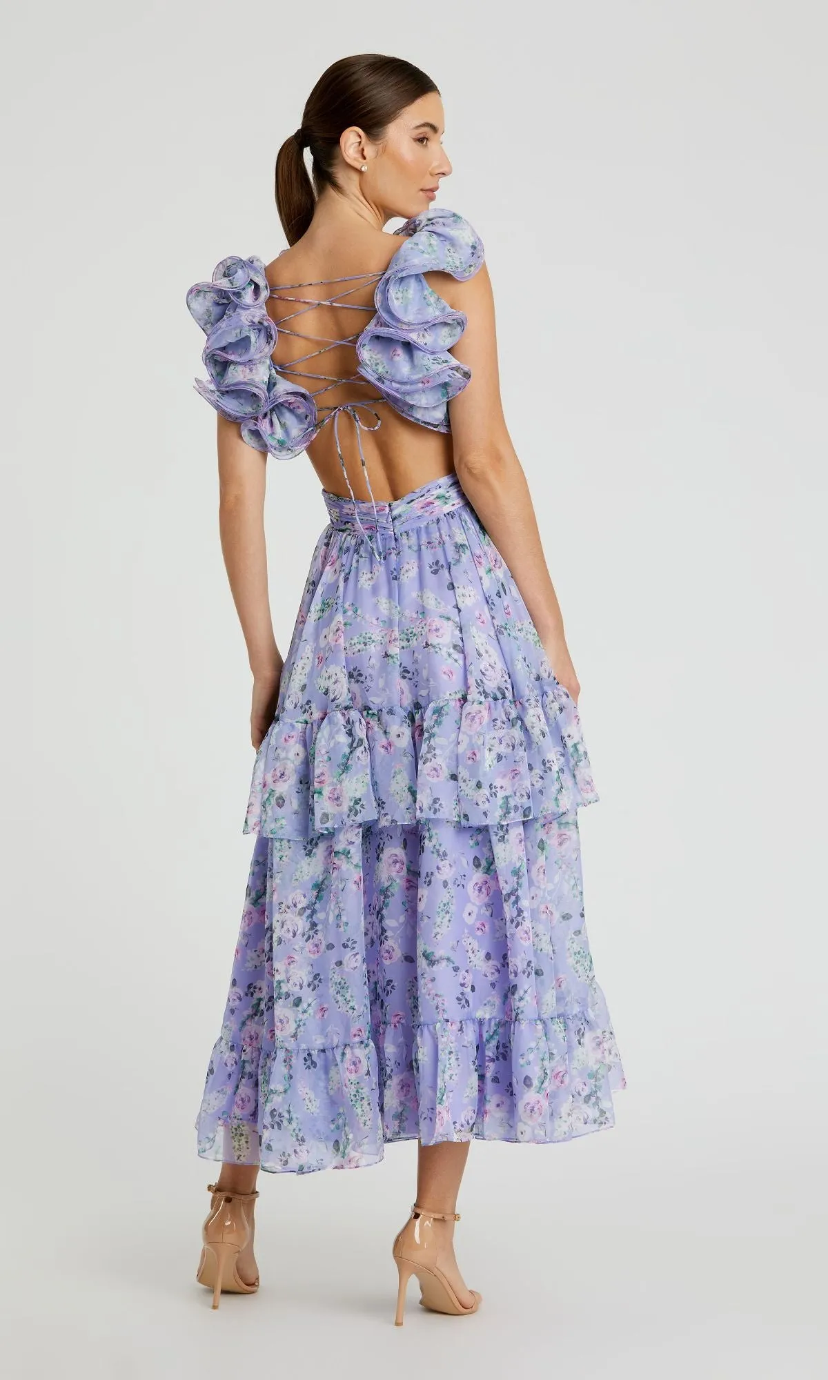 Midi Lilac Print Party Dress: Mac Duggal 56049 sold by PromGirl product image thumbnail 2