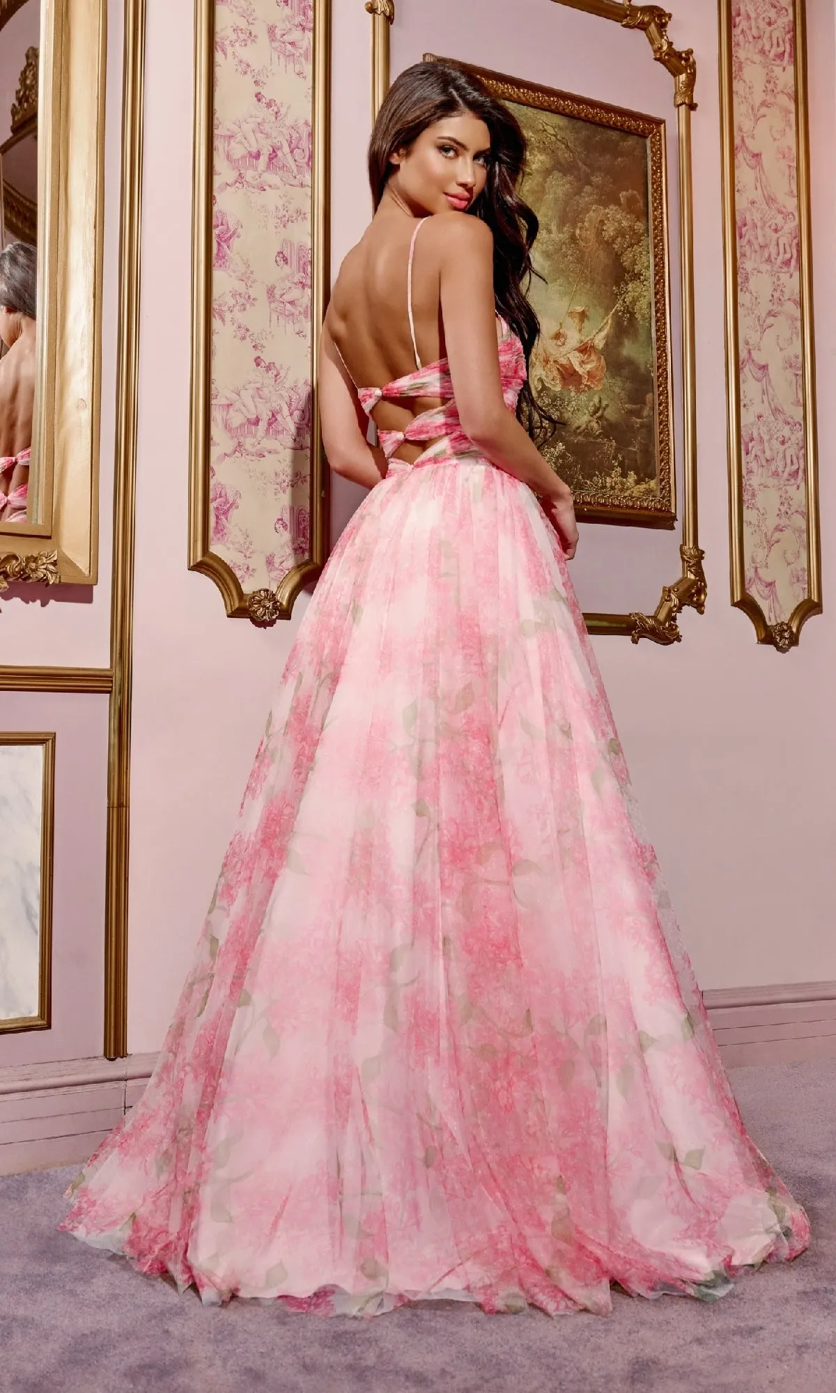 Cut-Out Long Floral-Print Prom Dress: Jovani 40402 sold by PromGirl product image thumbnail 2