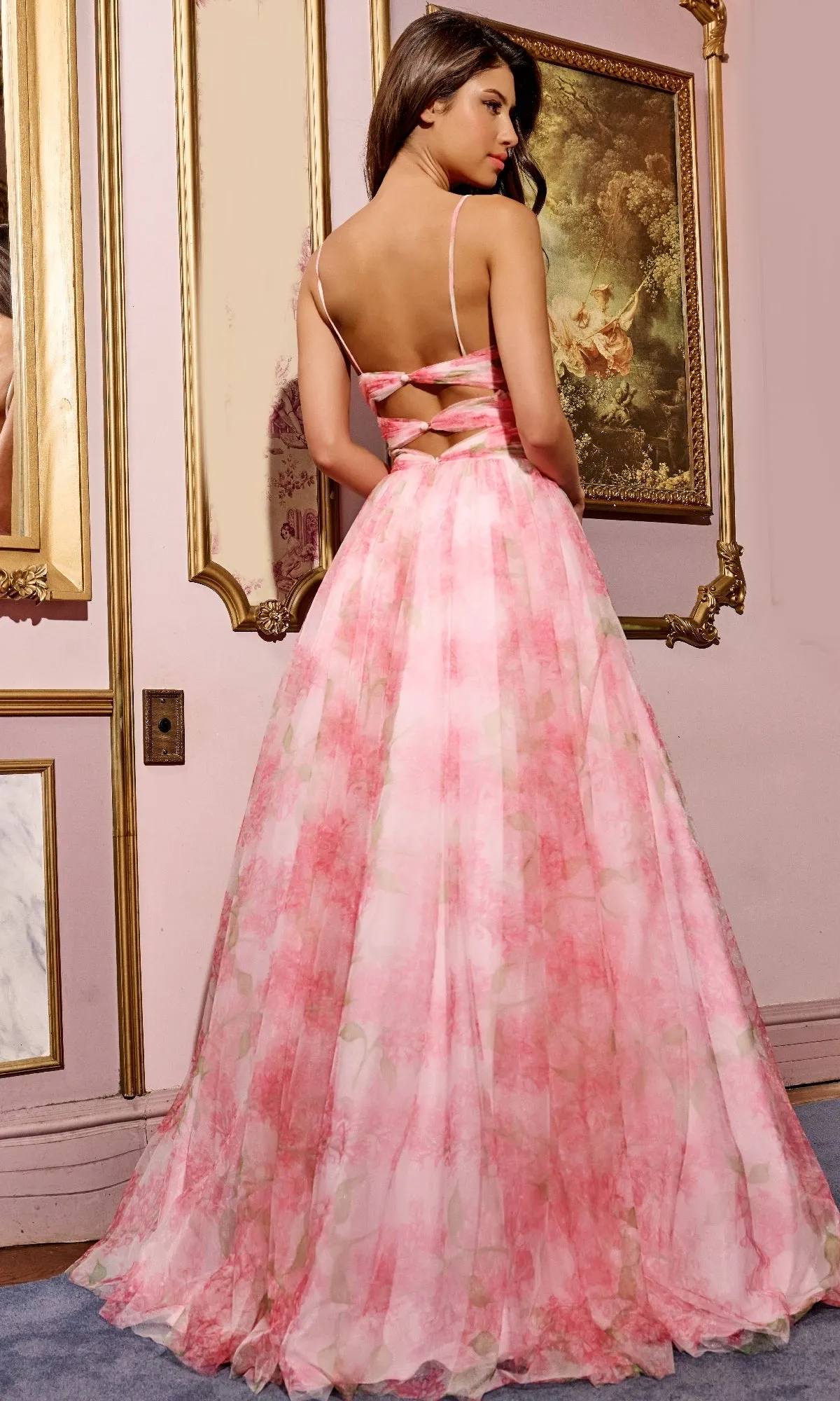 Cut-Out Long Floral-Print Prom Dress: Jovani 40402 sold by PromGirl product image thumbnail 5