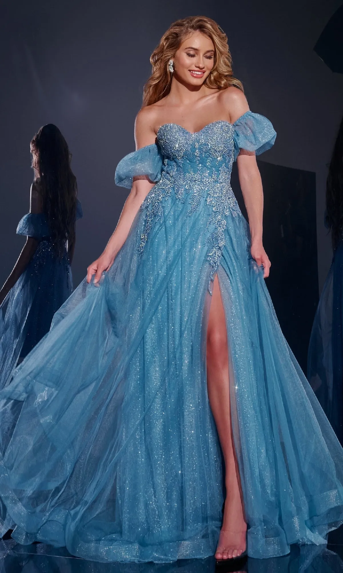 Long Blue Prom Dress: Jovani 40474 sold by PromGirl