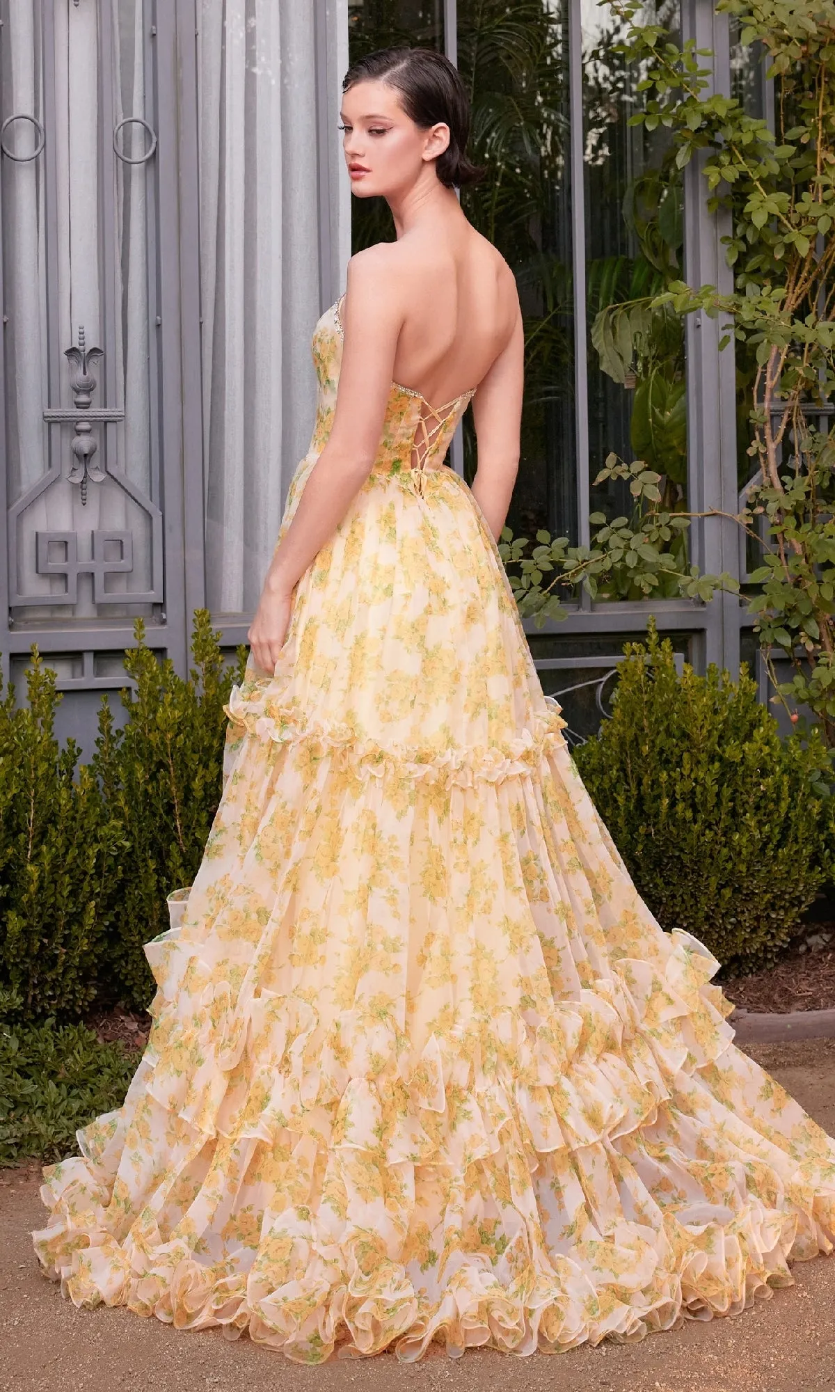 Yellow Flora-Print Prom Gown: Andrea & Leo A1430 sold by PromGirl product image thumbnail 2
