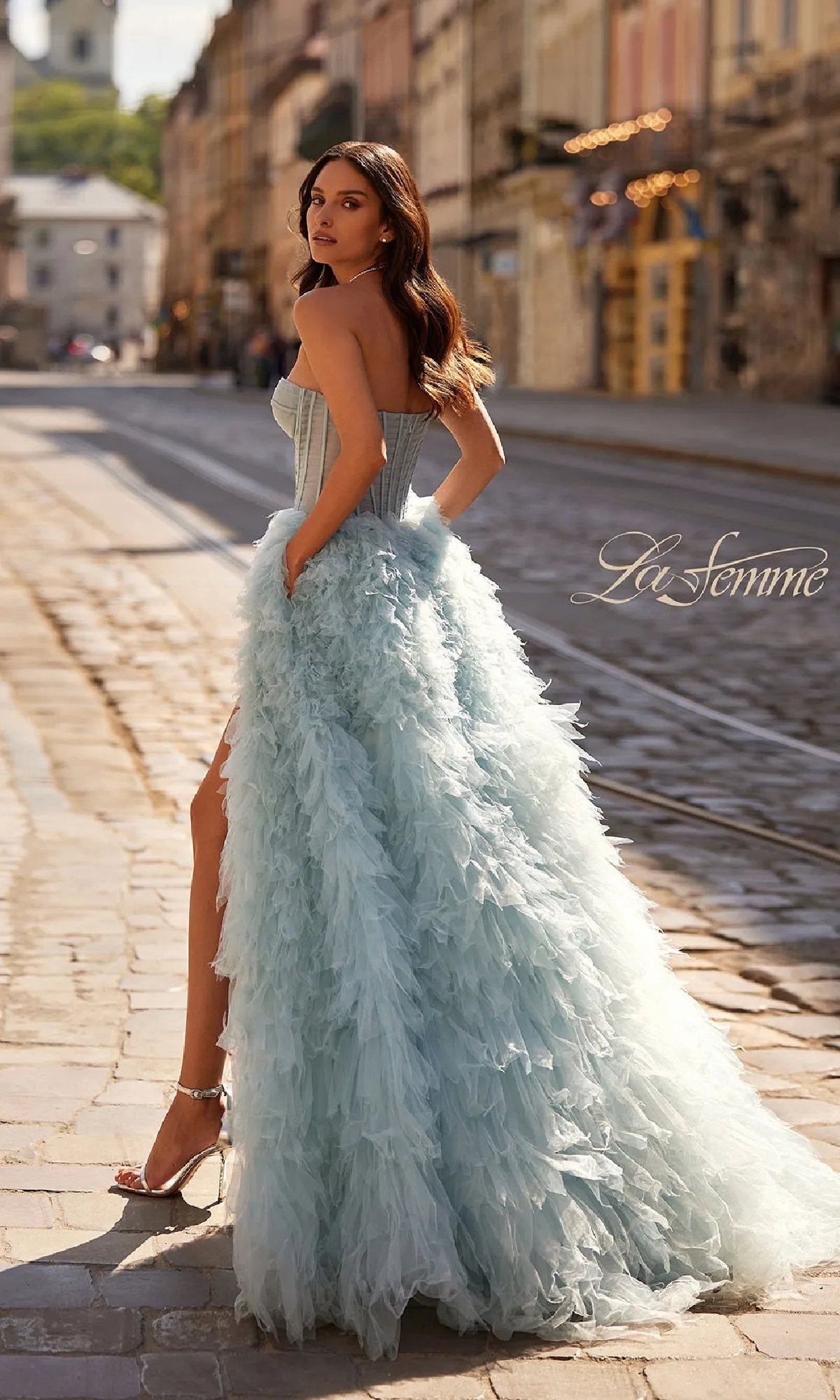 Strapless Ruffled Prom Ball Gown: La Femme 32528 sold by PromGirl product image thumbnail 2