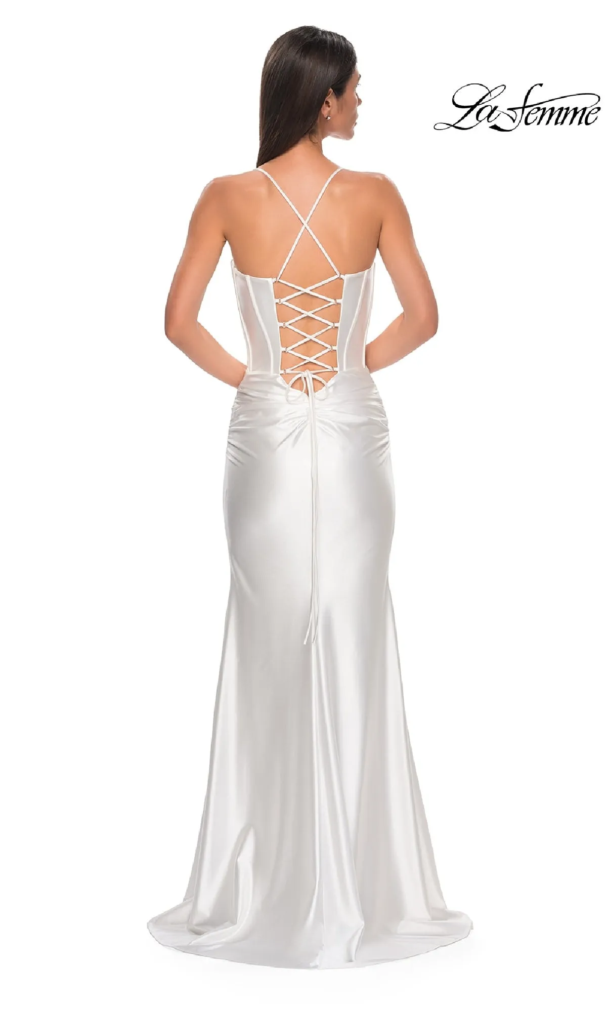 Lace-Up Long Satin Prom Dress: La Femme 32683 sold by PromGirl product image thumbnail 5