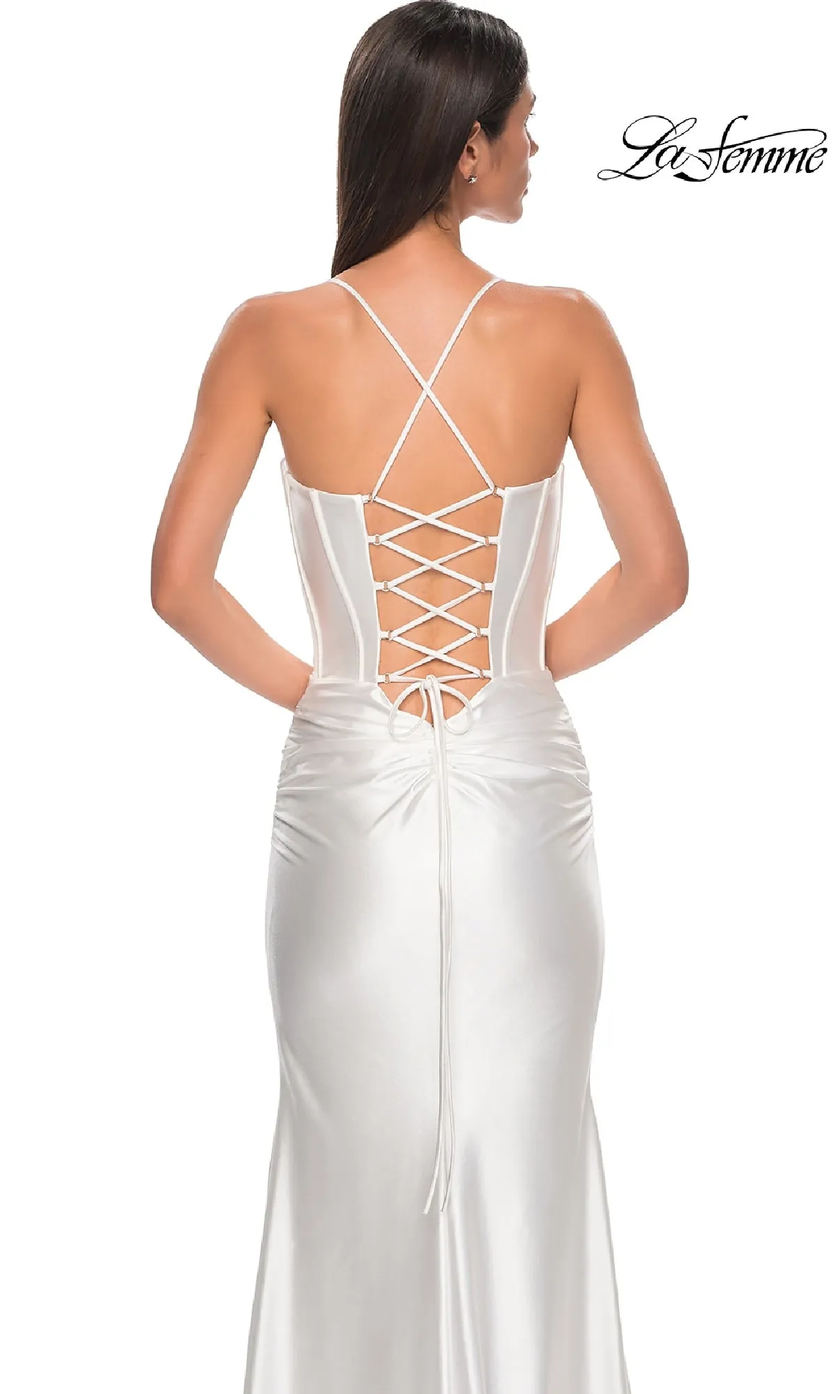 Lace-Up Long Satin Prom Dress: La Femme 32683 sold by PromGirl product image thumbnail 4