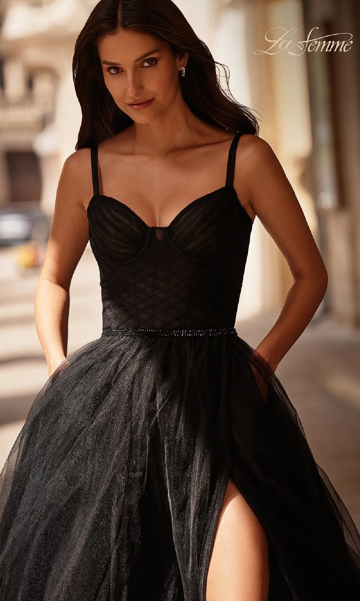 Beaded-Waist Long Prom Ball Gown: La Femme 32956 sold by PromGirl product image thumbnail 4