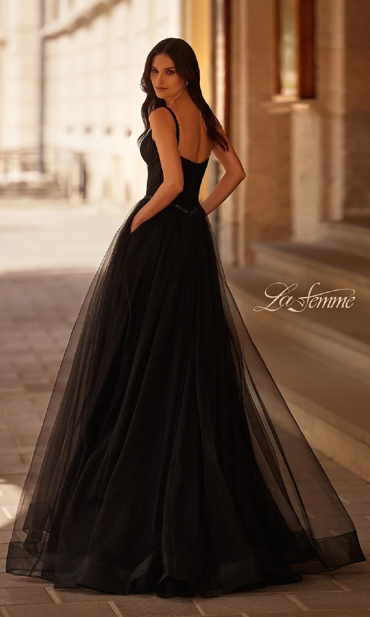 Beaded-Waist Long Prom Ball Gown: La Femme 32956 sold by PromGirl product image thumbnail 2