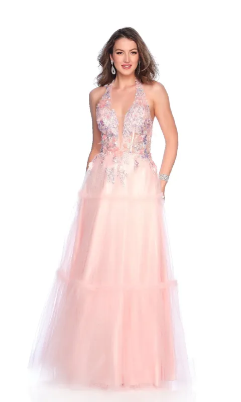 Light Pink Halter Prom Dress: Dave & Johnny 11966 sold by PromGirl