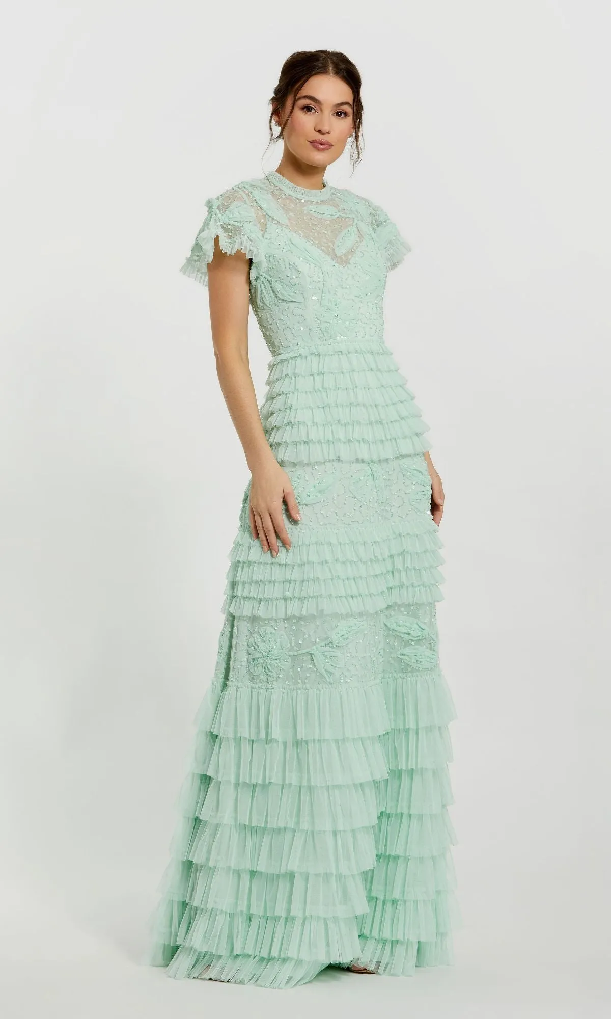 Long Sage Green Formal Dress: Mac Duggal 9278 sold by PromGirl