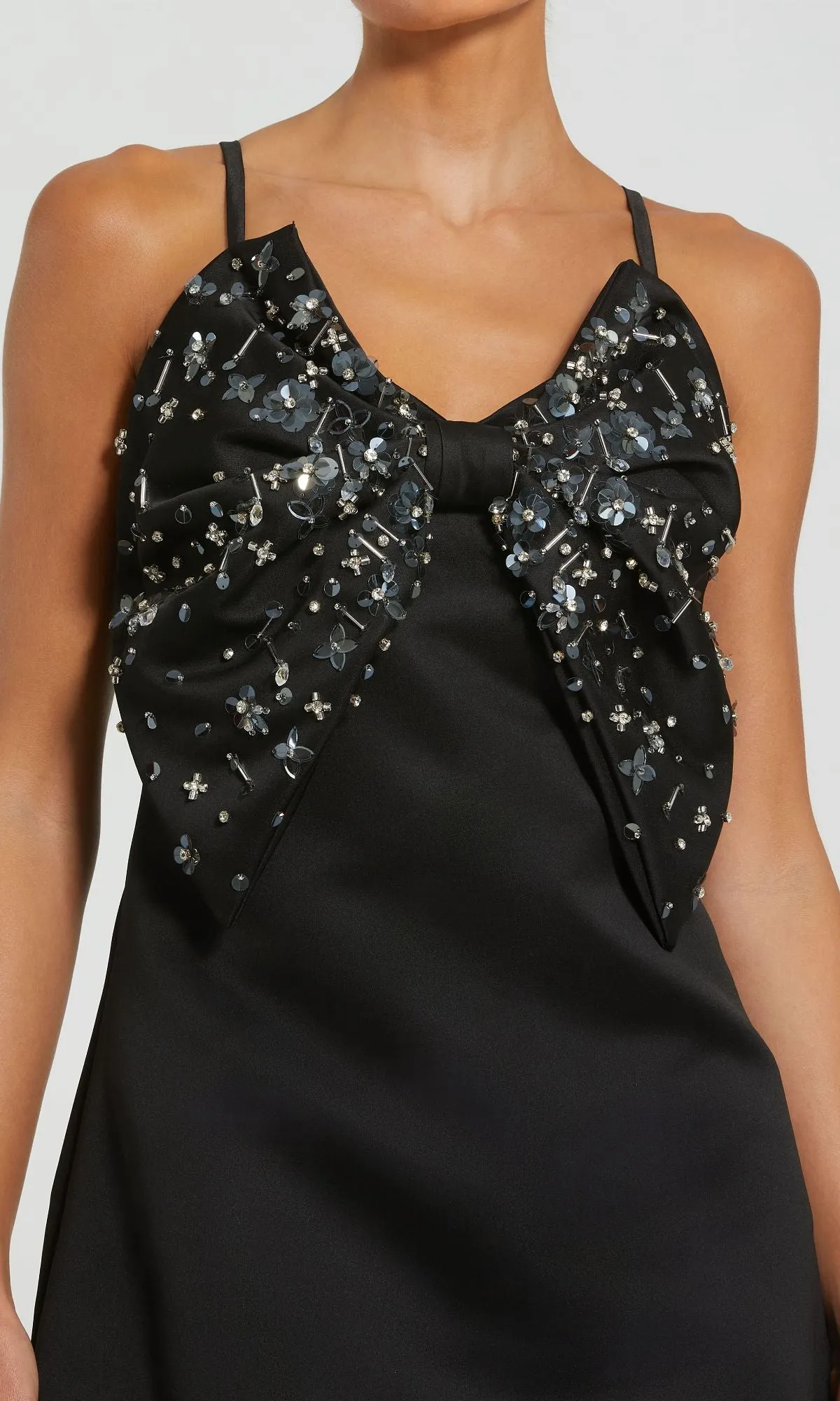 Black Satin Mini Cocktail Dress: Mac Duggal 2232 sold by PromGirl product image thumbnail 3