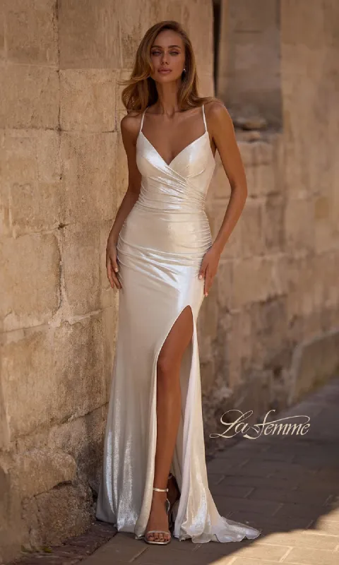 Tight Long Metallic Prom Dress: La Femme 32945 sold by PromGirl