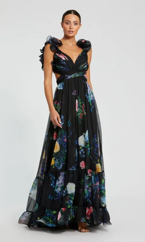 Black Floral Formal Evening Gown: Mac Duggal 68746 sold by PromGirl