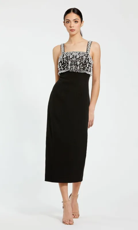 Black Midi Wedding Guest Dress: Mac Duggal 2226 sold by PromGirl