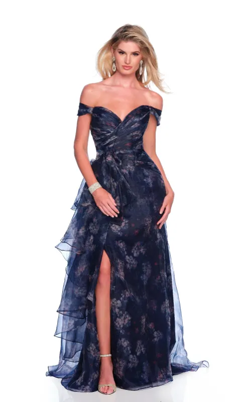 Navy Floral Prom Dress: Dave & Johnny 12336 sold by PromGirl