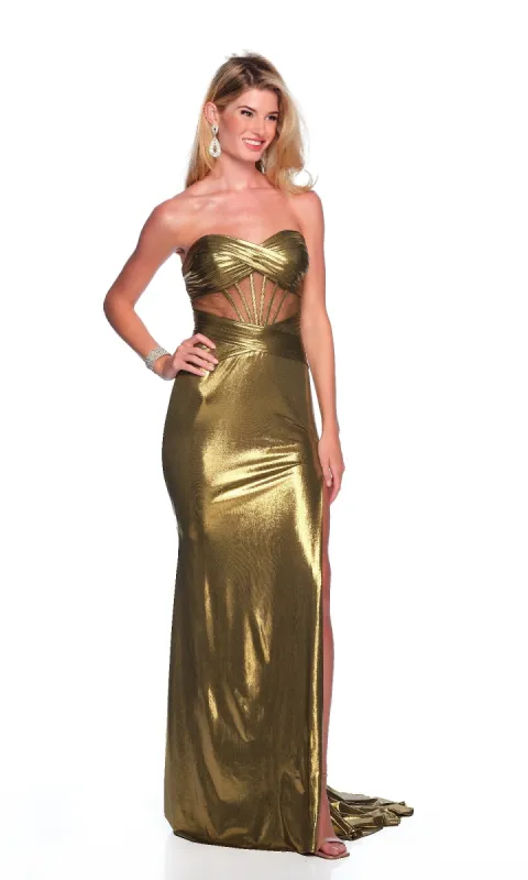 Strapless Gold Prom Dress: Dave & Johnny 12223 sold by PromGirl