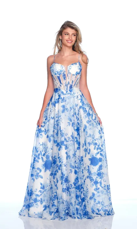 Blue Floral Prom Dress: Dave & Johnny 12188 sold by PromGirl