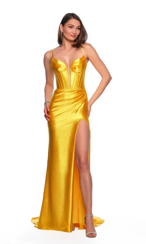 Long Yellow Prom Dress: Dave & Johnny 12100 made by PromGirl