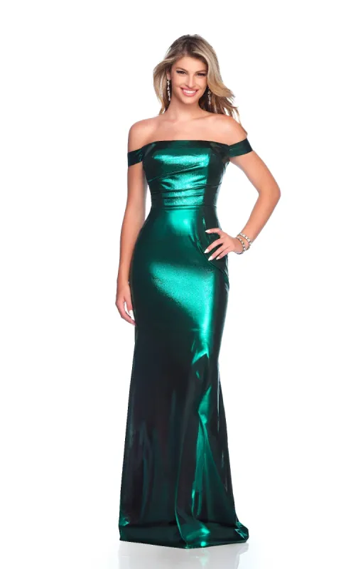 Metallic Green Prom Dress: Dave & Johnny 12323 sold by PromGirl