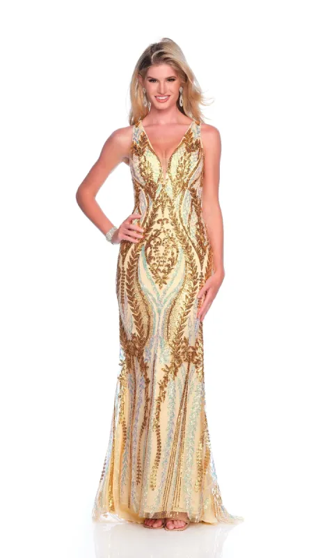 Gold Prom Dress: Dave and Johnny 12135 sold by PromGirl