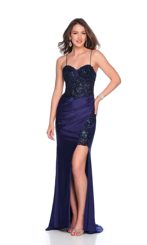 Long Navy Blue Prom Dress: Dave & Johnny 12255 sold by PromGirl