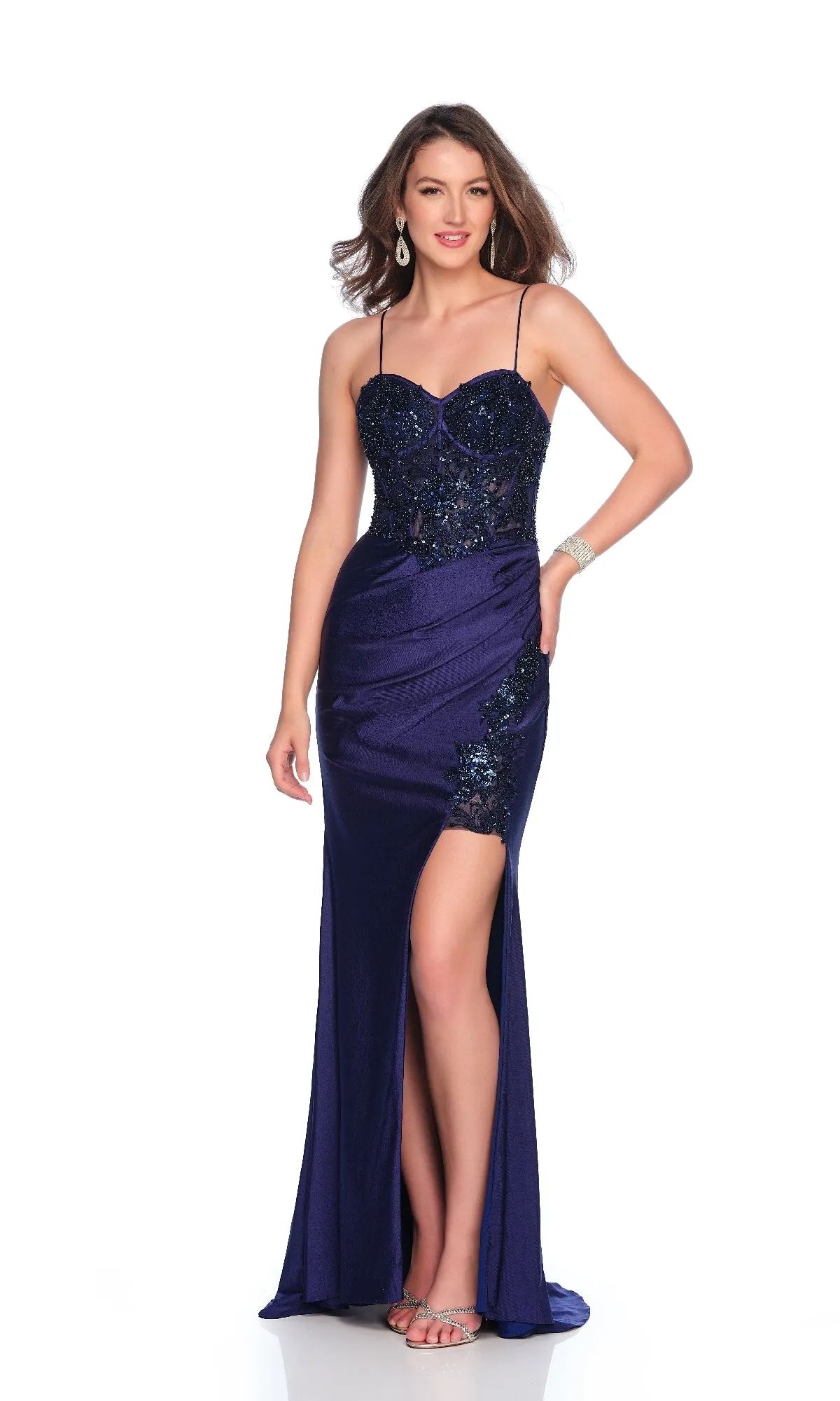 Long Navy Blue Prom Dress: Dave & Johnny 12255 sold by PromGirl