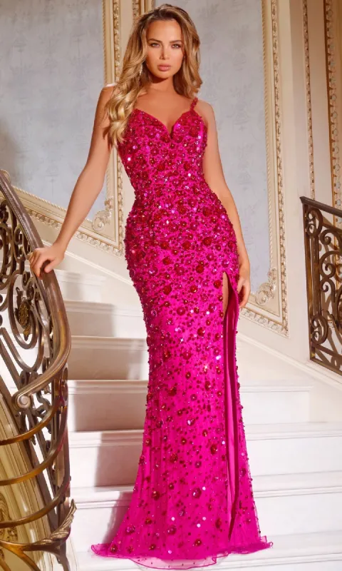 Beaded-Floral Long Prom Dress: Jovani 44440 sold by PromGirl