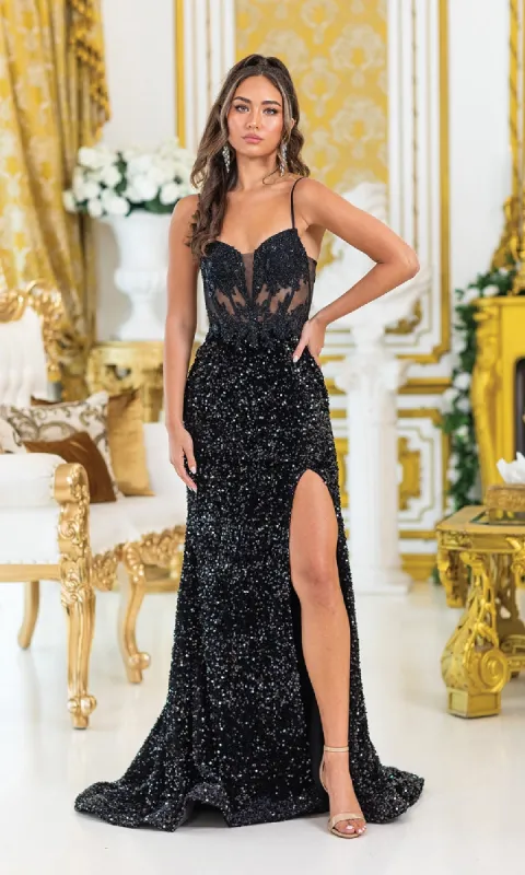 Long Black Sequin Prom Dress: Dancing Queen 4511 sold by PromGirl