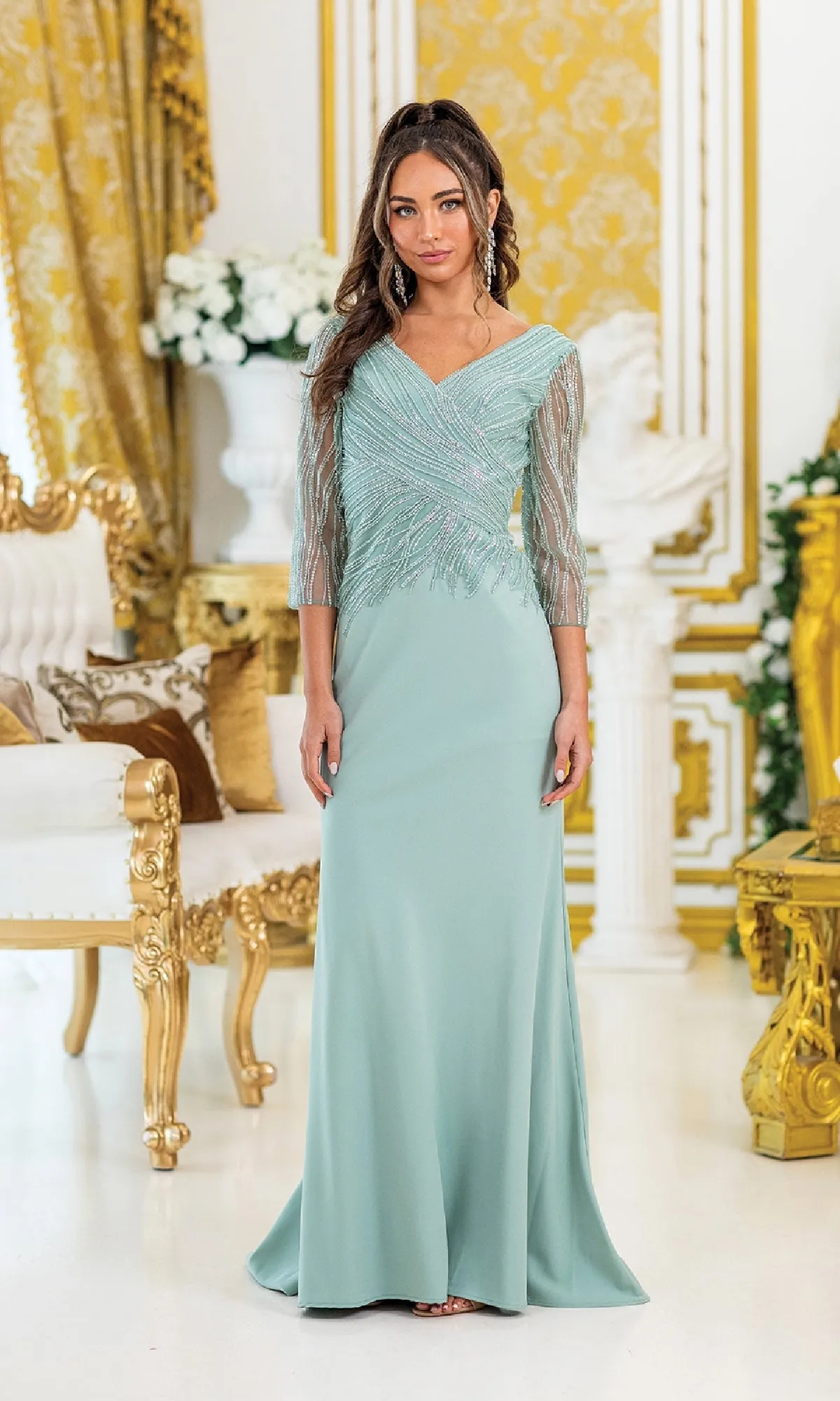 Beaded Sleeved Long Formal Dress: Dancing Queen 4475 sold by PromGirl product image thumbnail 3
