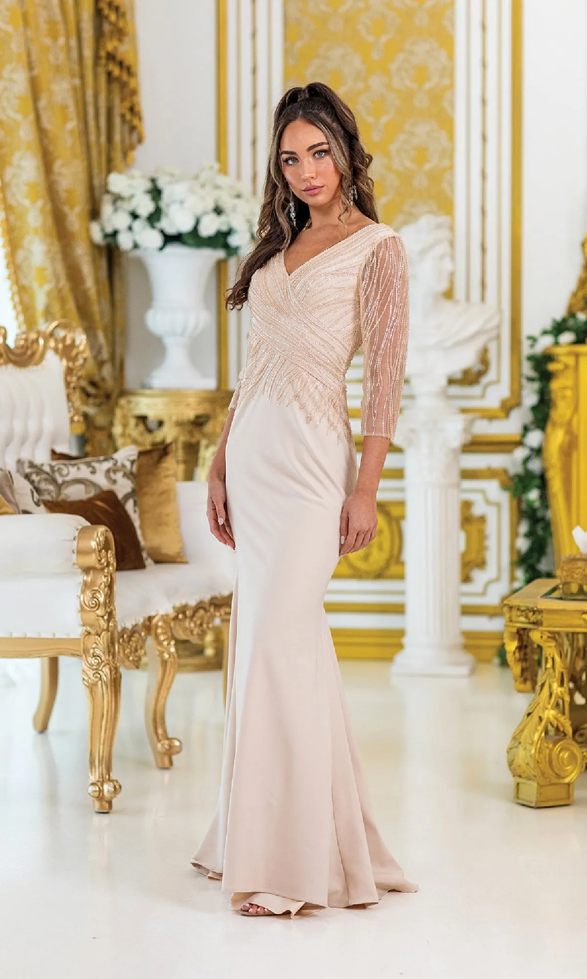 Beaded Sleeved Long Formal Dress: Dancing Queen 4475 sold by PromGirl