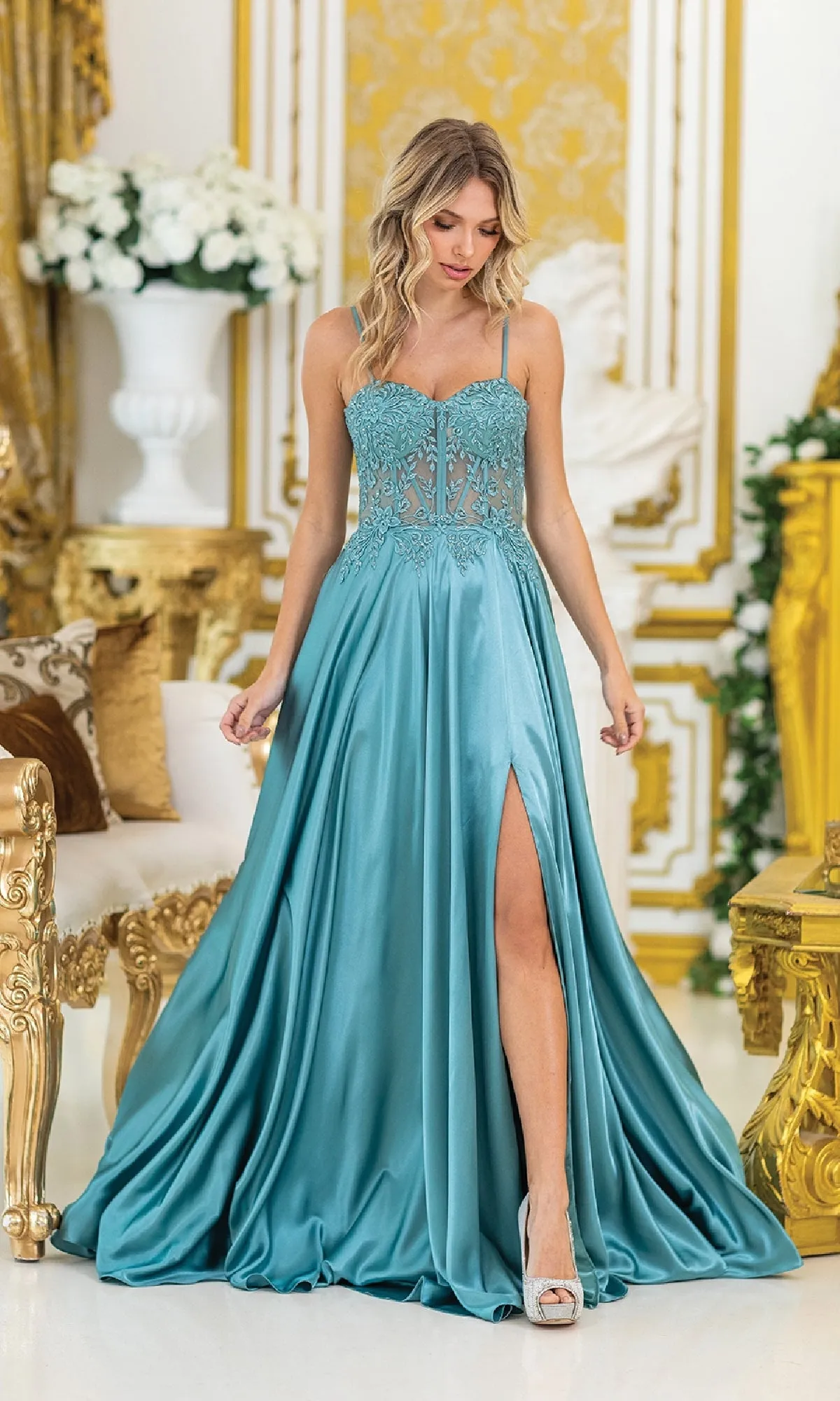 Sheer-Waist Long Prom Dress: Dancing Queen 4520 sold by PromGirl product image thumbnail 3
