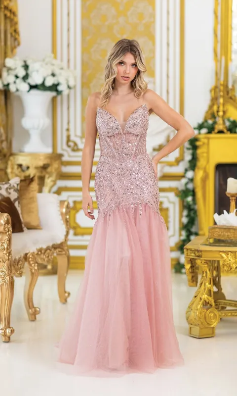 Sequin-Bodice Long Prom Dress: Dancing Queen 4468 sold by PromGirl