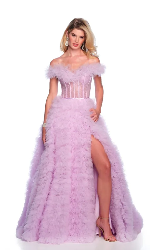 Ruffled Lilac Prom Ball Gown: Dave & Johnny 12093 sold by PromGirl