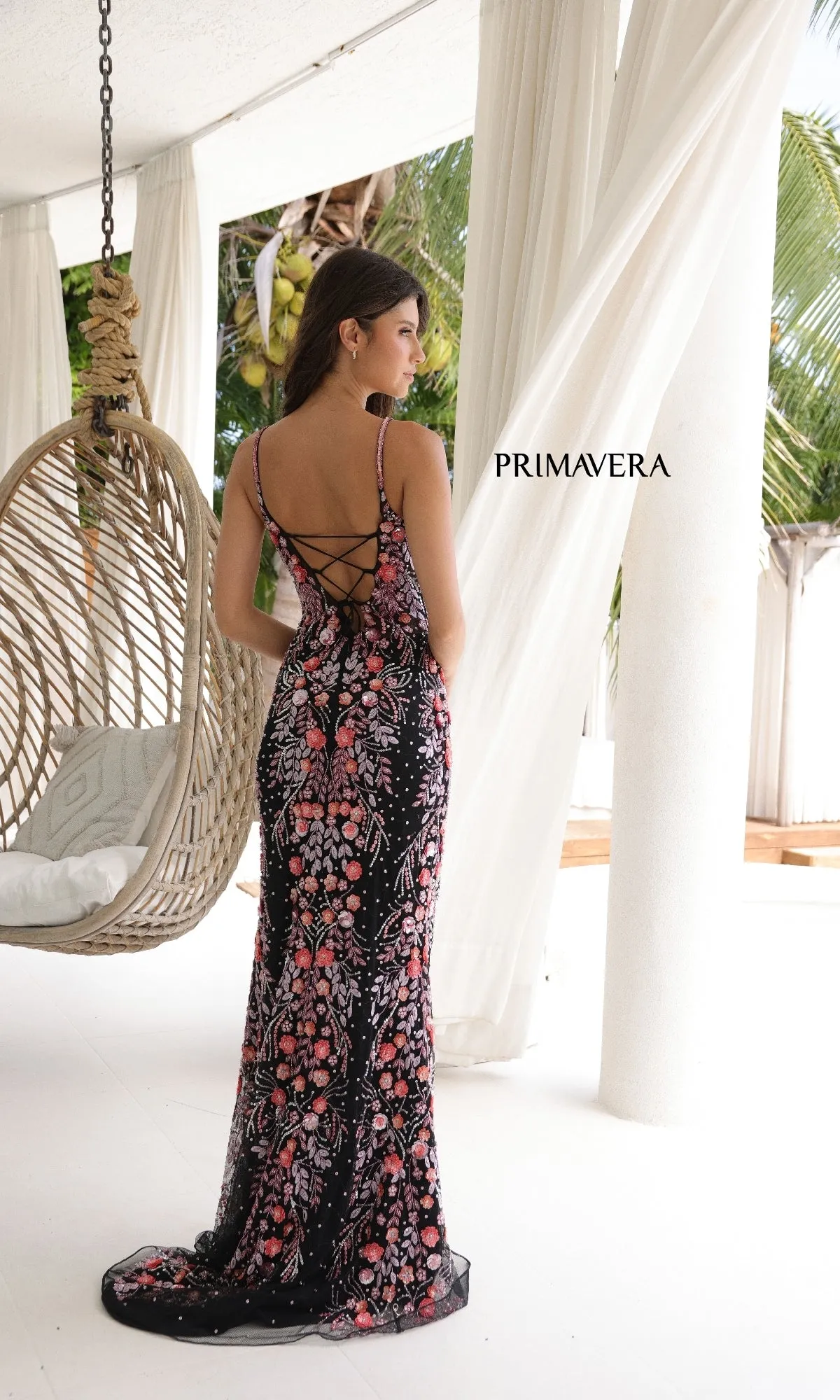 Lace-Up Long Beaded Prom Dress: Primavera 4313 sold by PromGirl product image thumbnail 2
