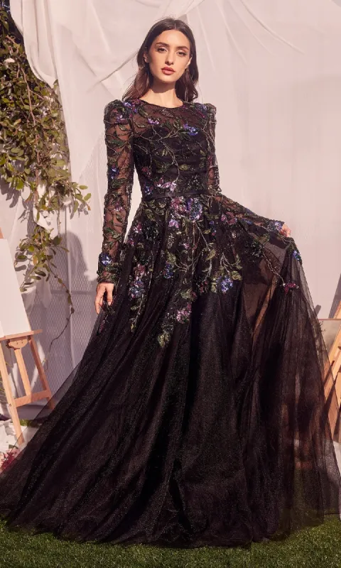 Long-Sleeve Black Formal Dress: Andrea & Leo MA107 sold by PromGirl