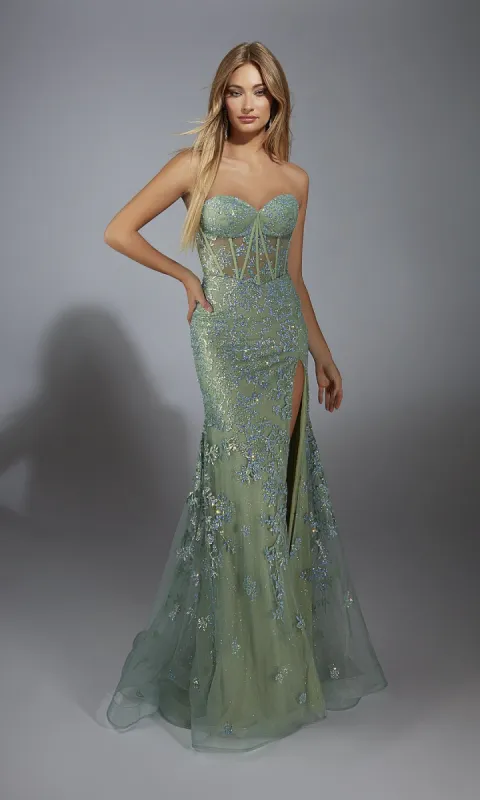 Long Green Glitter Prom Dress: Aerie Couture 289 sold by PromGirl