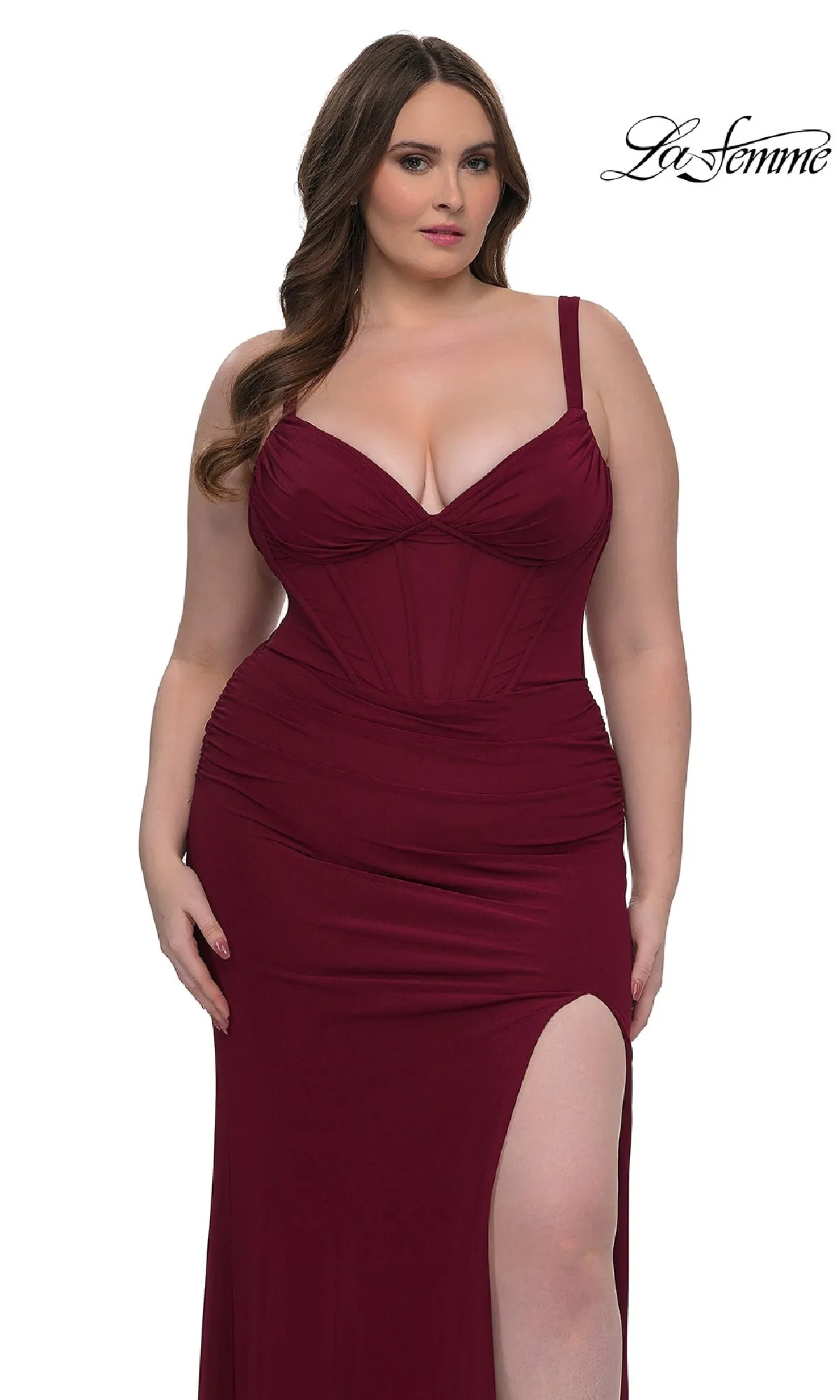 Plus-Size Long Corset Prom Dress: La Femme 33015 sold by PromGirl product image thumbnail 4