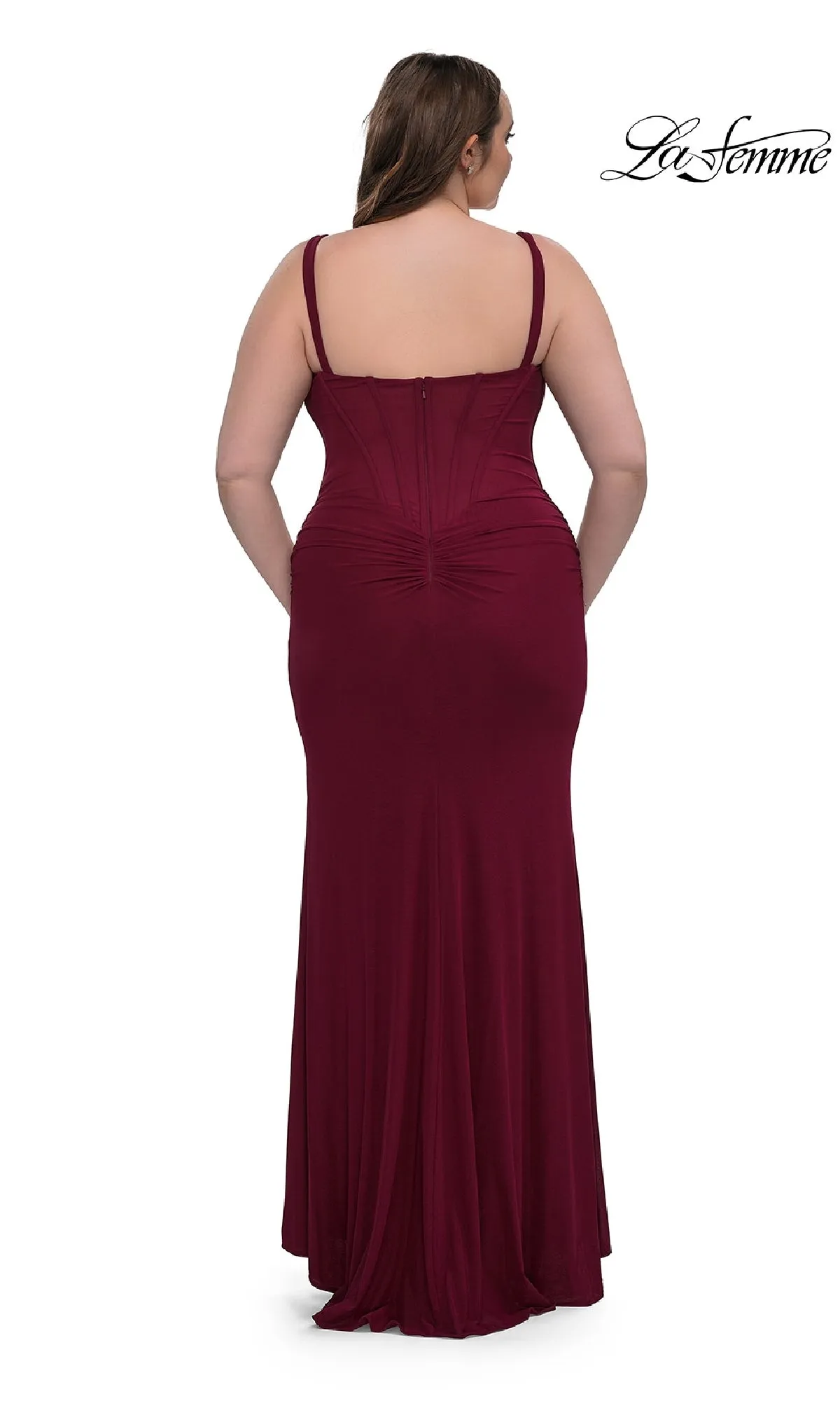 Plus-Size Long Corset Prom Dress: La Femme 33015 sold by PromGirl product image thumbnail 2