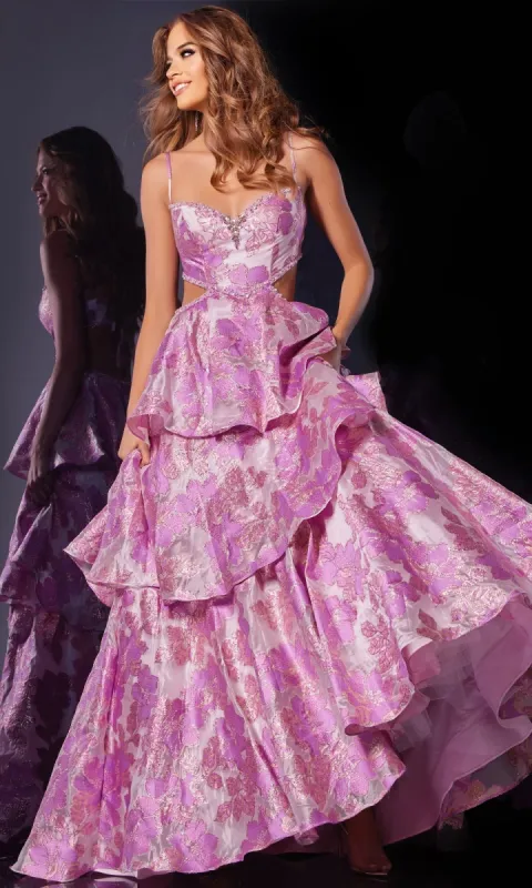 Floral Pink Prom Ball Gown: Jovani D5994 sold by PromGirl