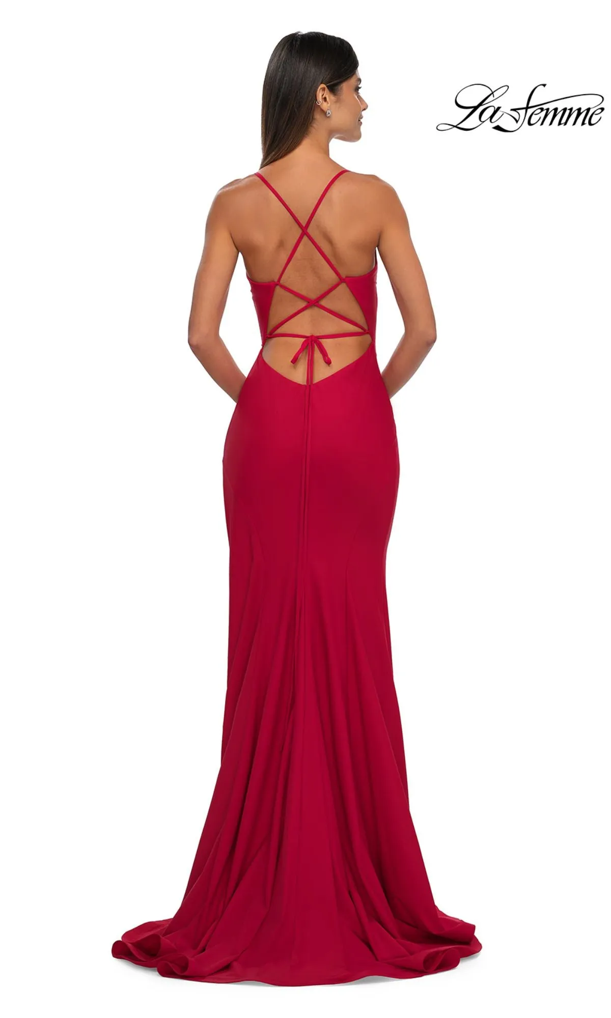 Classic Long V-Neck Prom Dress: La Femme 33080 sold by PromGirl product image thumbnail 2