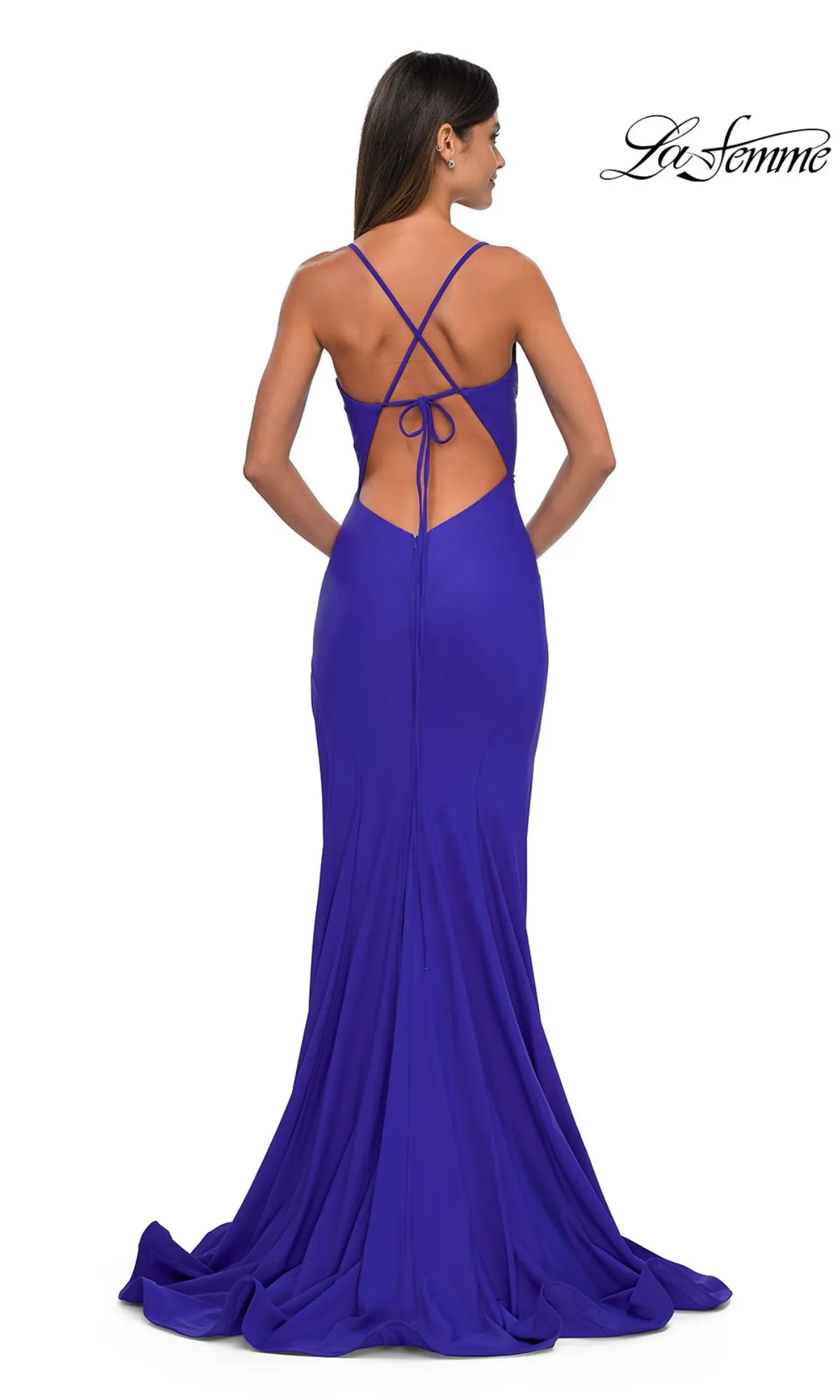 Classic Long V-Neck Prom Dress: La Femme 33080 sold by PromGirl product image thumbnail 4