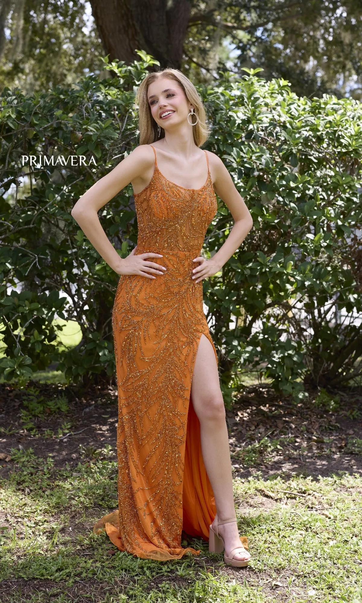 Scoop-Neck Long Beaded Prom Dress: Primavera 4310 sold by PromGirl product image thumbnail 5
