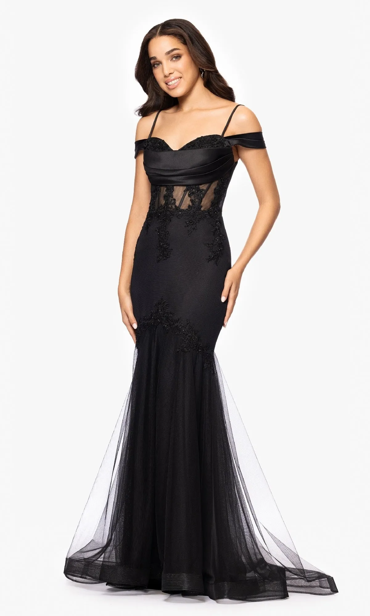 Black Long Prom Dress: Blondie Nites 5464BN sold by PromGirl