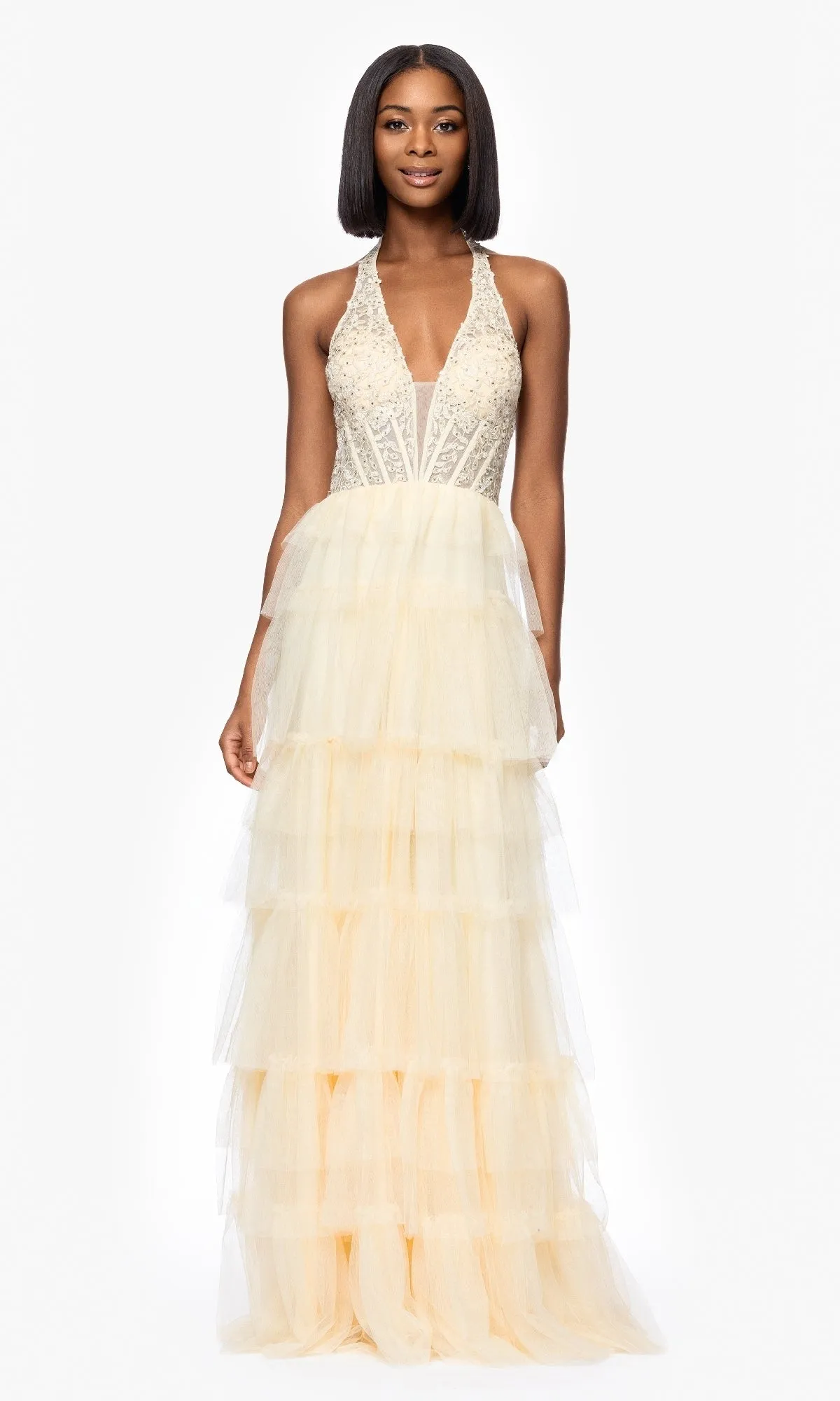 Long Yellow Halter Prom Gown: Blondie Nites 5349BN sold by PromGirl product image thumbnail 4