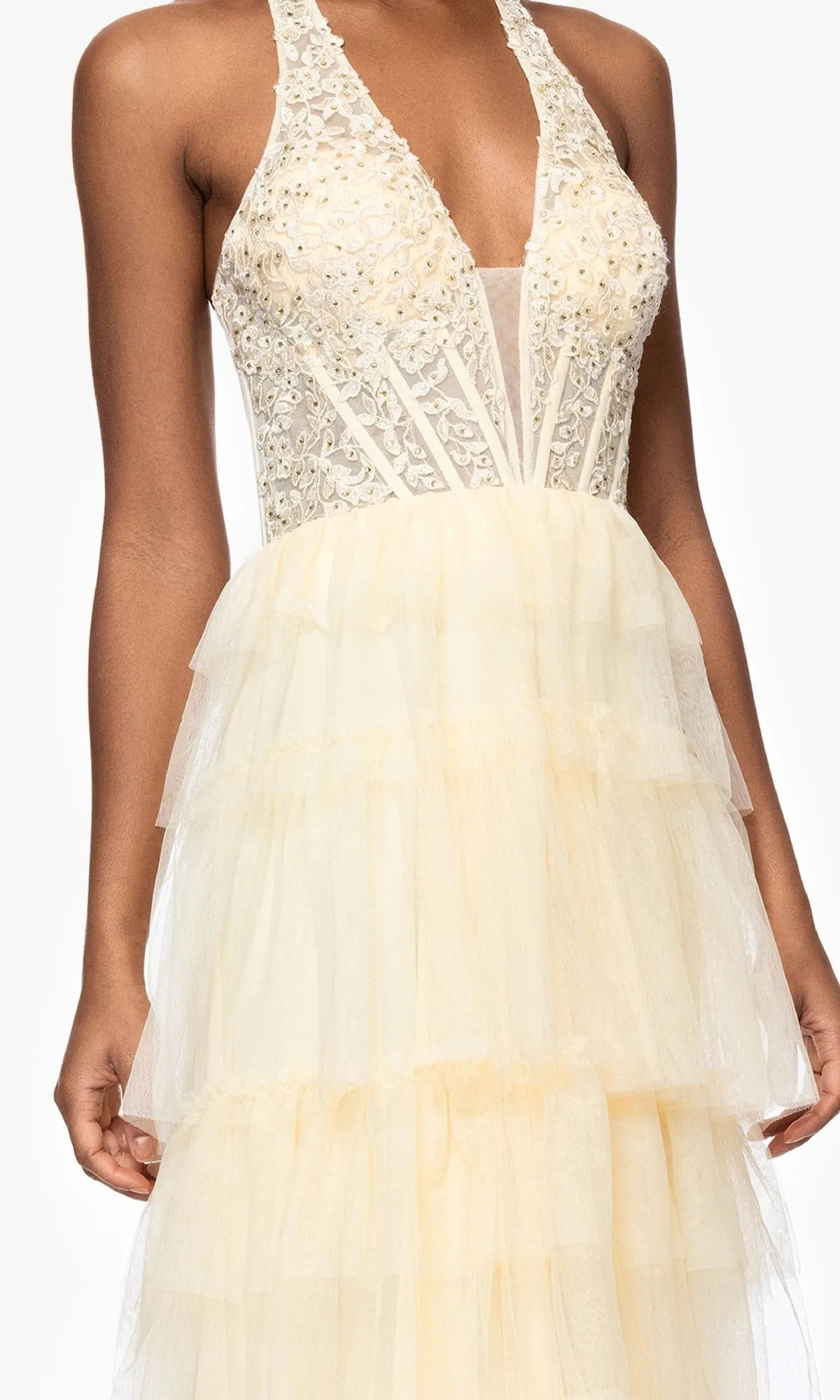 Long Yellow Halter Prom Gown: Blondie Nites 5349BN sold by PromGirl product image thumbnail 3