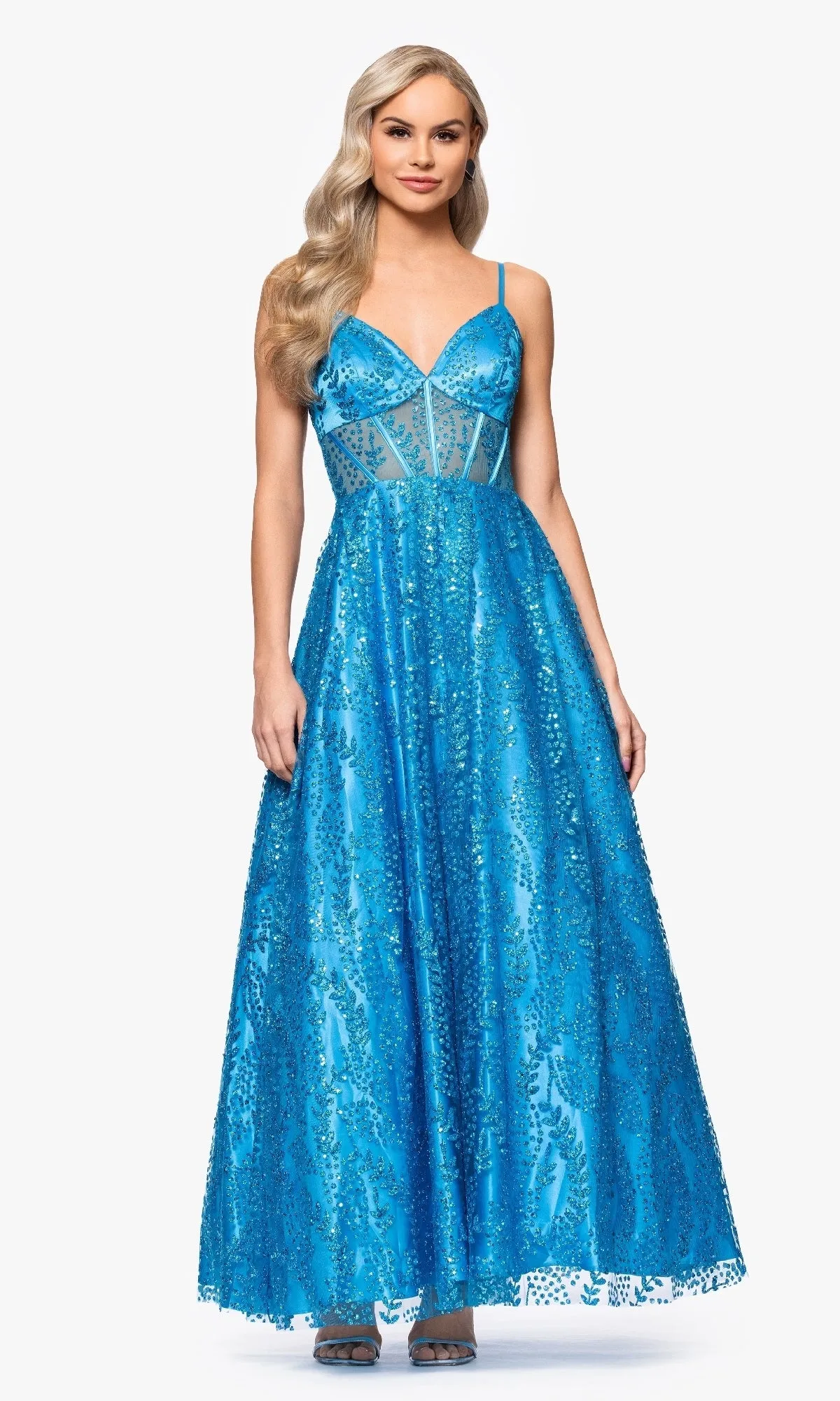 Lace-Up Long Glitter A-Line Prom Dress 4534BN sold by PromGirl product image thumbnail 4