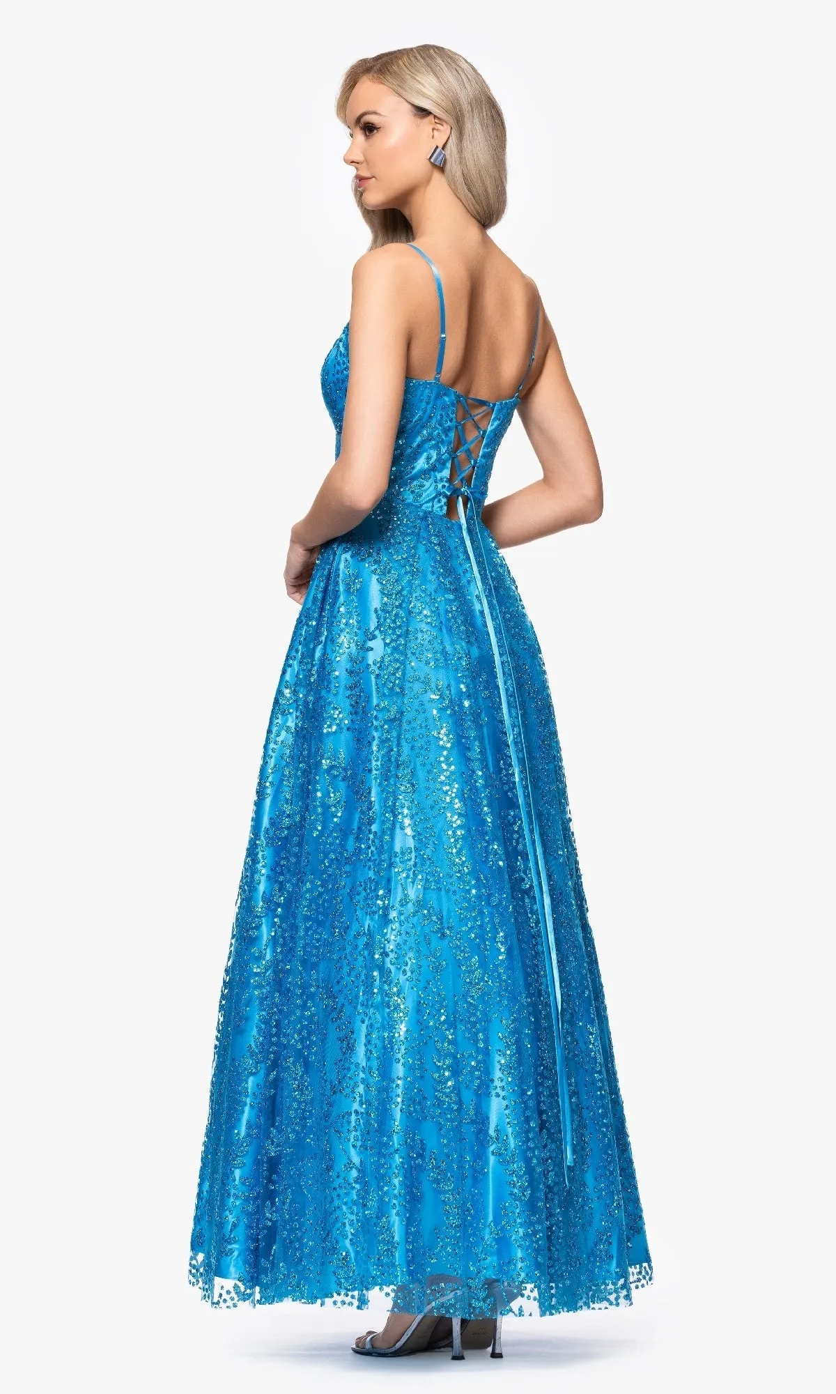 Lace-Up Long Glitter A-Line Prom Dress 4534BN sold by PromGirl product image thumbnail 2