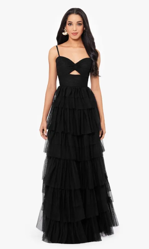 Long Ruffled Prom Dress: Blondie Nites 4637BN sold by PromGirl