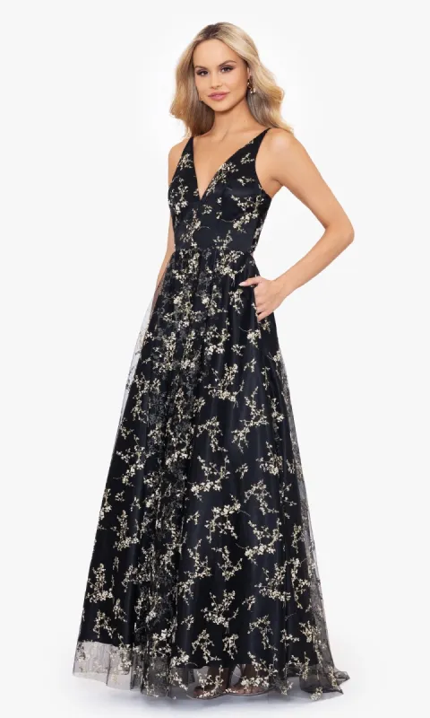 Floral-Print Long Prom Dress: Blondie Nites 4866BN sold by PromGirl