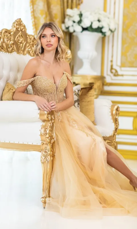 Lace-Up Long A-Line Prom Dress: Dancing Queen 4490 sold by PromGirl